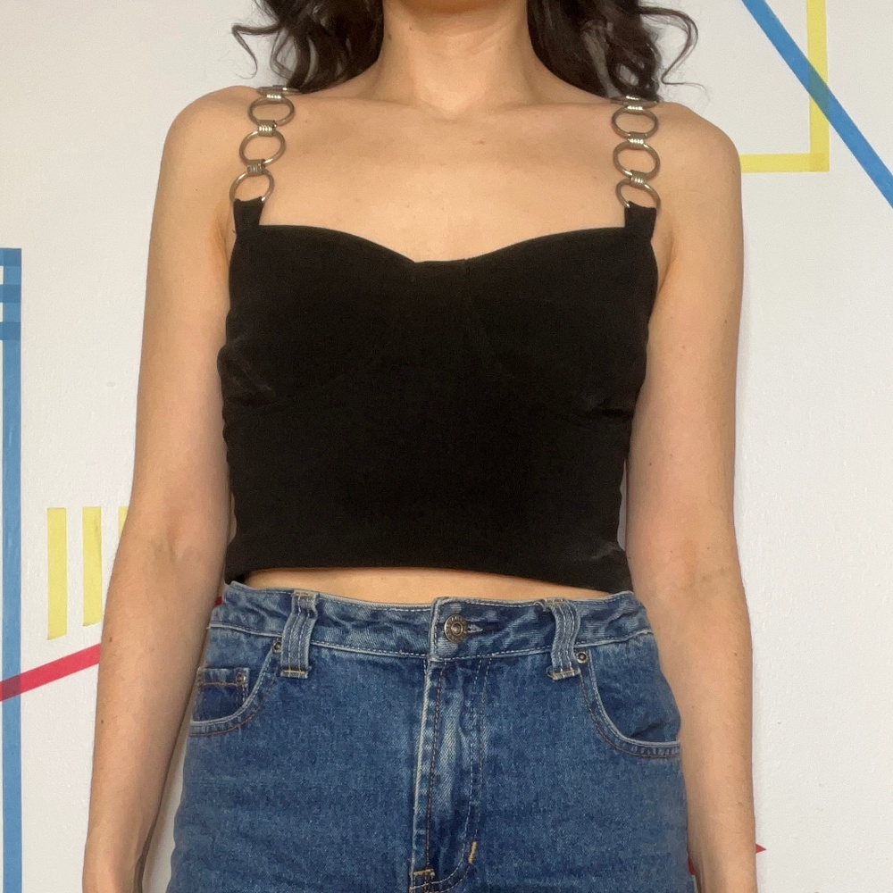 Black Bustier Tank with Chain Straps